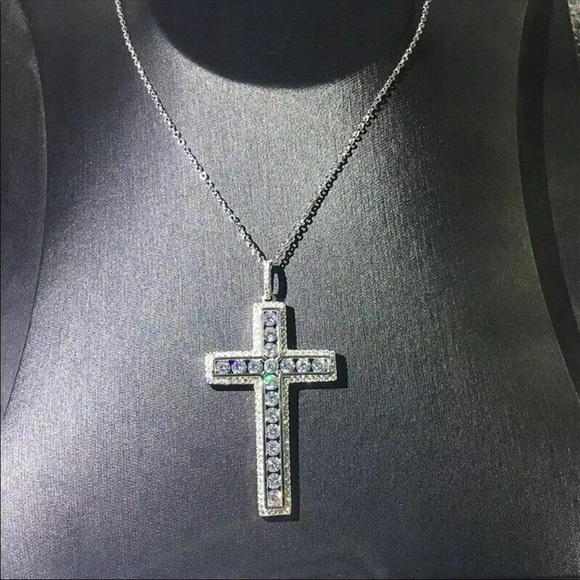 New 925 Silver Men Women Luxury Cross Diamond Necklace - Picture 16 of 16